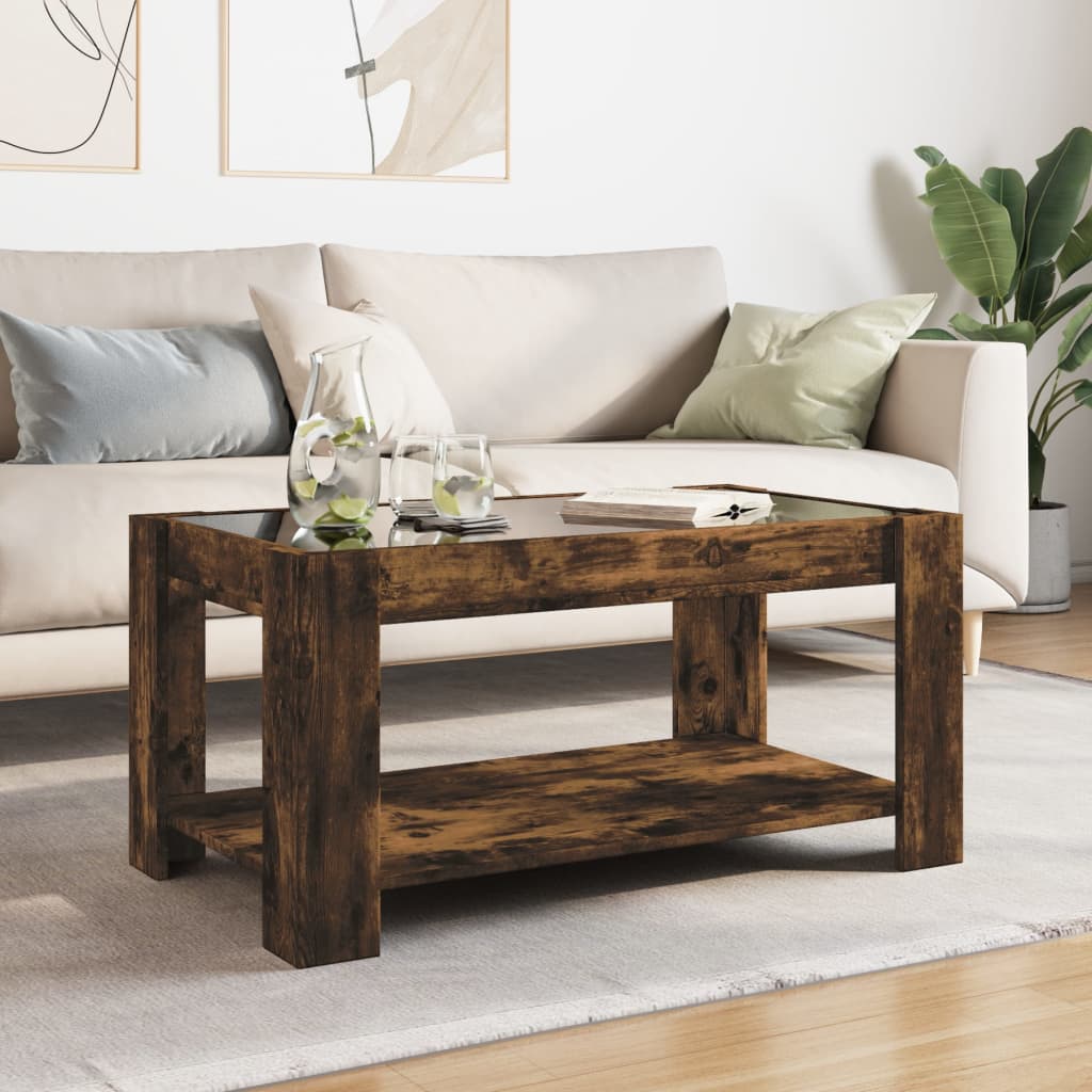 LED Coffee Table Smoked Oak 93 x 53 x 45 cm Wood Based Material