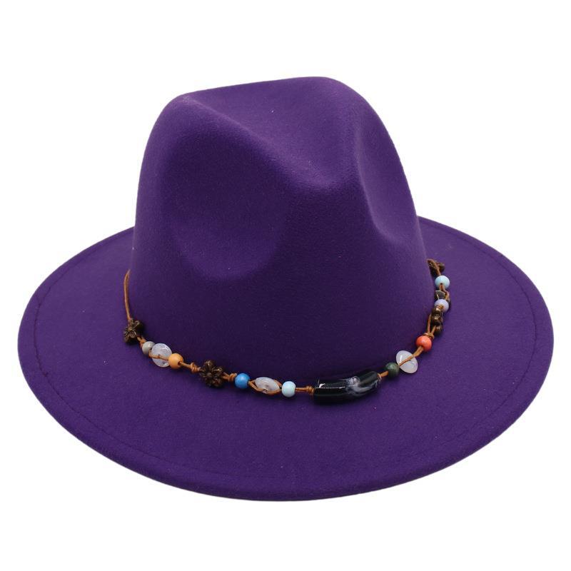 Wholesale New Bead Top Hat Literary Jazz Hat Men'S And Women'S Felt Hat Sunshade Woolen Hat British Tibetan Hat
