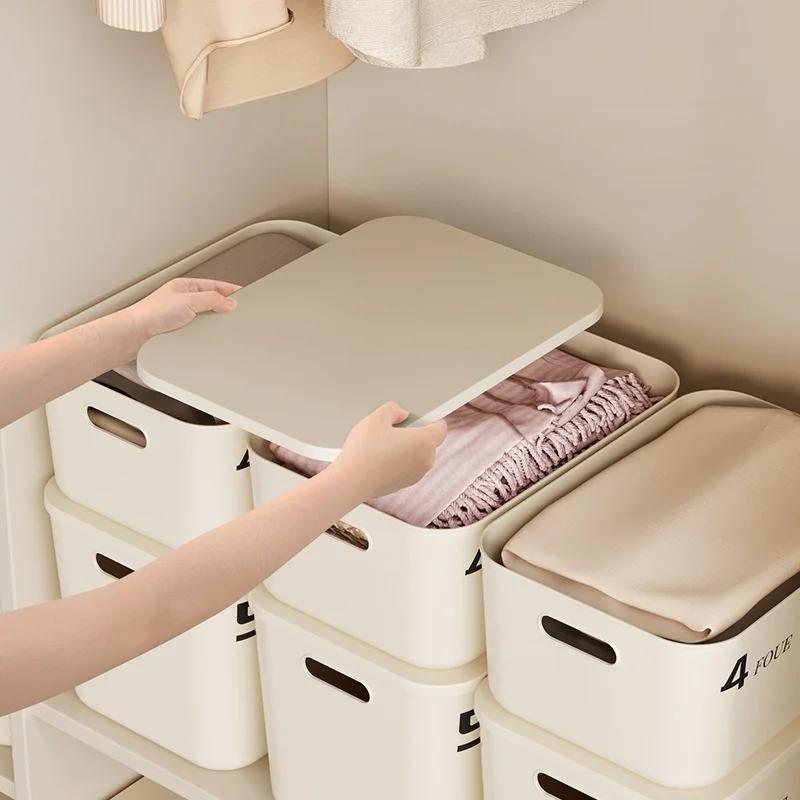 Sundries Storage Box Stackable Clothes Storage Box Dustproof Cosmetics Clothing Grocery Storage Bedroom Dormitory Storage Box