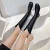 Autumn and winter new Martin boots women's square head mid-heel thick heel short boots versatile rear zipper elastic thin boots