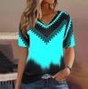 Fashion women's T-shirt striped printing gradient V-neck short-sleeved streetwear summer clothing women's T-shirt