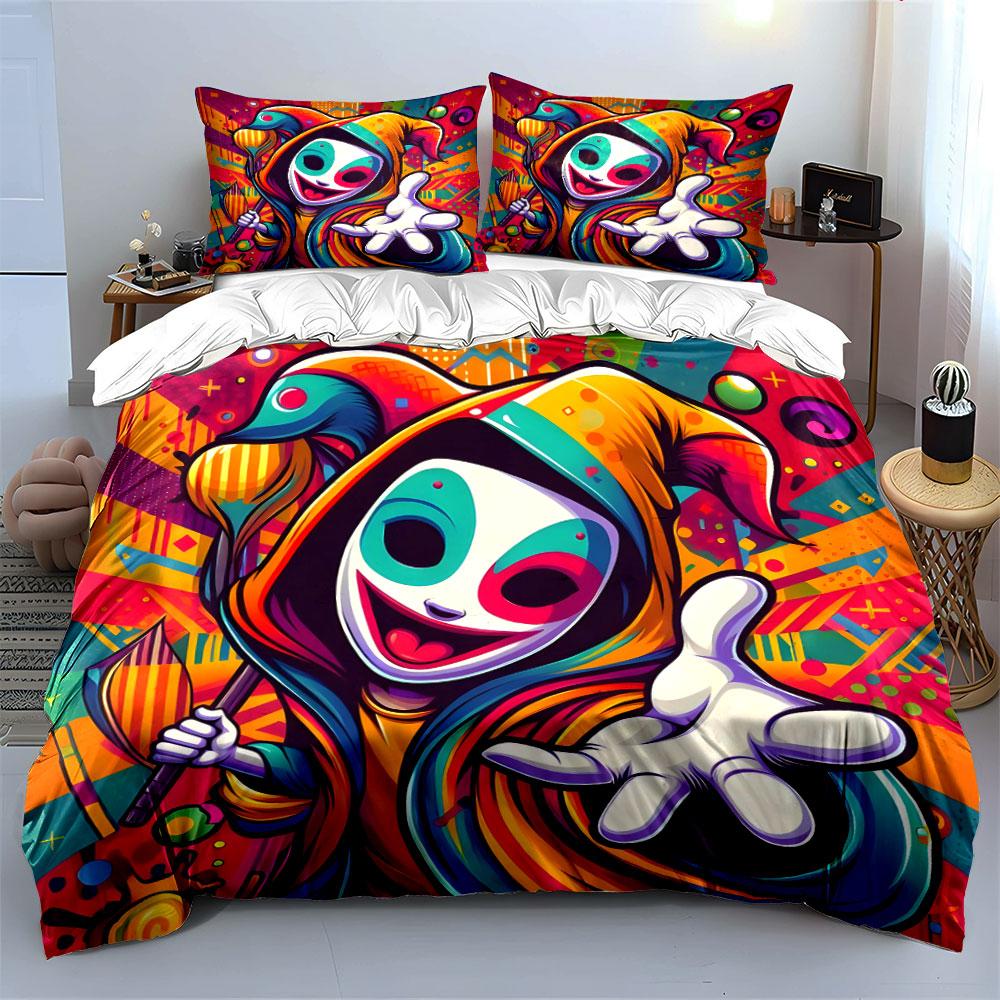 Vivid Clown Graffiti Colorful Art Bedding Set for Kids Luxury Gift 3pcs Digital Print Comforter Set Soft Comfortable Breathable