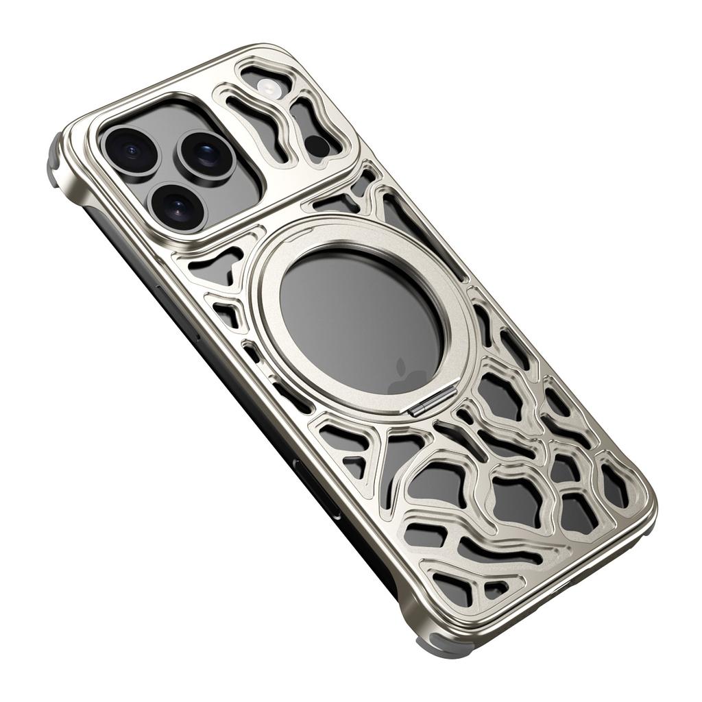 For iPhone 17 Pro Max Bumper Case Alloy Metal Borderless Back Cover with Magnetic Kickstand