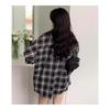 Camicia Casual da Donna a Quadri Americano Vintage Larga a Maniche Lunghe