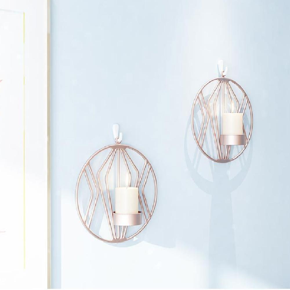 1Pc European style metal candle holder, geometric round wall candle holder, wall wrought iron decorative ornament