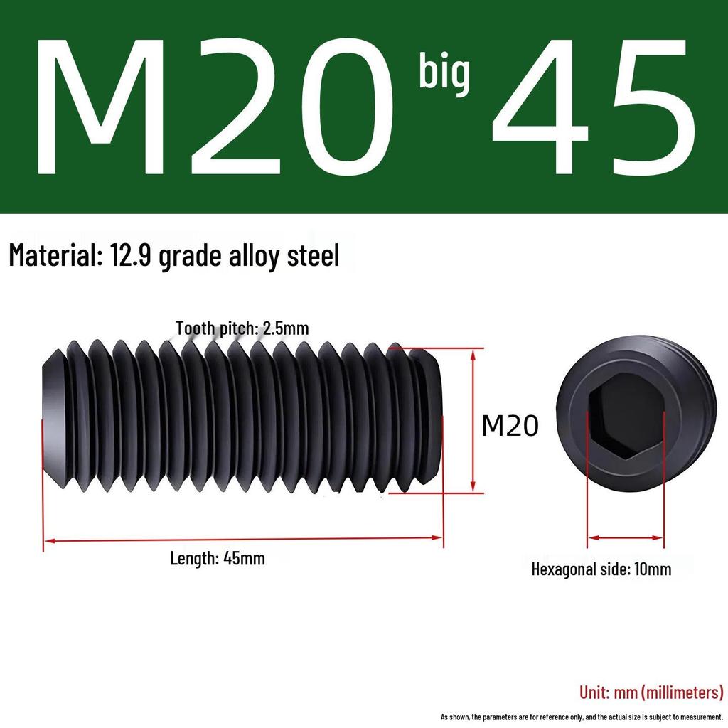 Grade 12.9 Hex Socket Headless Set Screw (M3-M16)