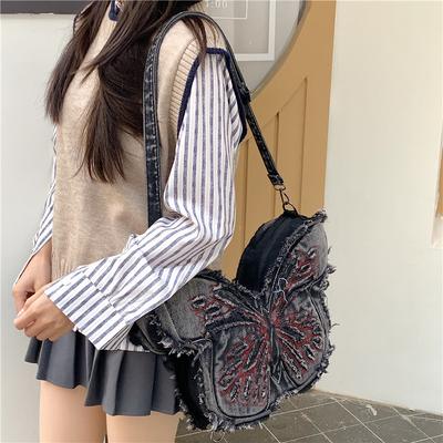 Vyšívaný motýlkovaný džínový batoh Dámská taška přes rameno Crossbody