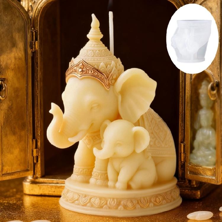 Silicone Candle Mould with Thai Mother Elephant Theme for DIY and Gift Giving