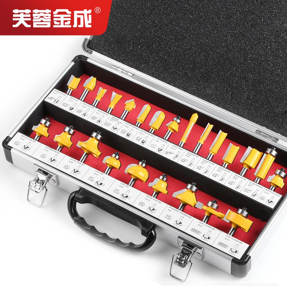 24-Piece Set 1/4 Handle Woodworking Milling Cutter 1/4 Handle Trimming Machine Engraving Machine Cutter Head Woodworking Tool Rounded Corner Slotting