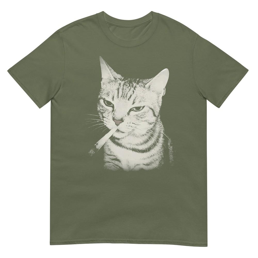 Smoking Cat Cigarette Kitten Funny Meme Stupid Brainrot Tshirt