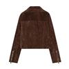 Turndown Collar Zipper Long Sleeve Brown Suede Jacket Windproof Warm Women's Retro Short Jacket Spring and Autumn