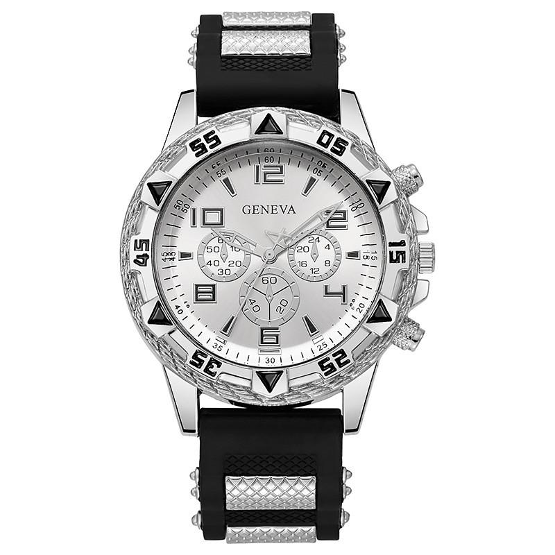 

Business Mens Quartz Watch With Large Dial Silicone Strap For Casual Formal Wear Silver Black