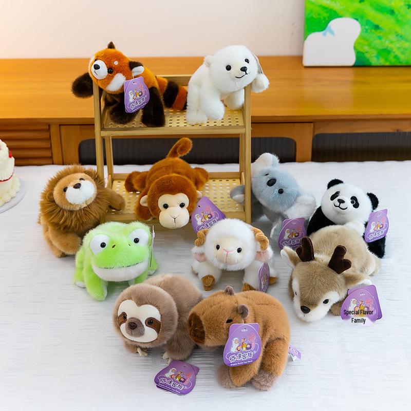 Adorable Three-Pose Animal Figurines: Plush Panda, Raccoon Doll, Desktop Companion