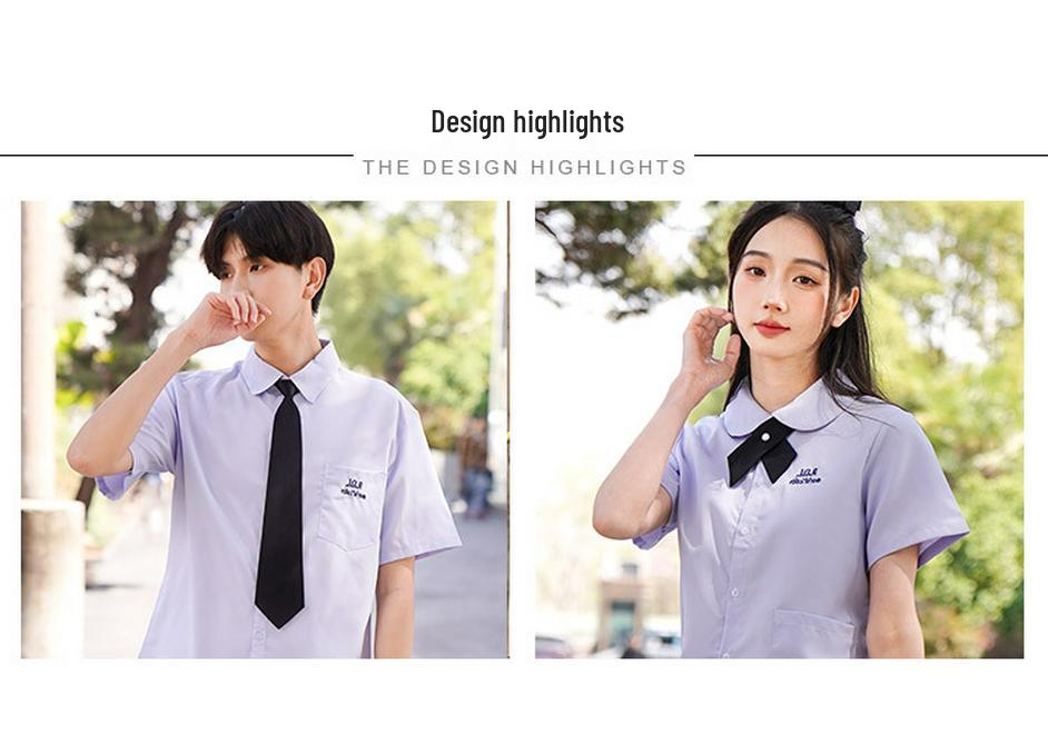 Thai Style Girls' Short/Long Sleeve School Uniform Shirt with Embroidered Badge for JK High School Students
