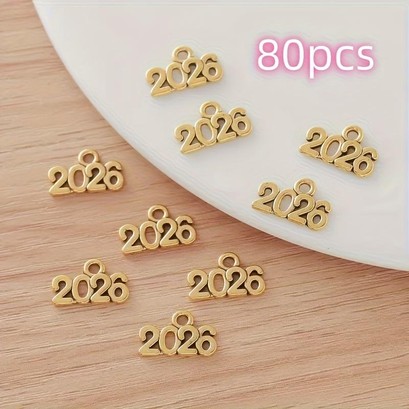 

80pcs 2026 Commemorative Charms - Handmade DIY Bracelet & Keychain Pendants with Numbered 00 to 99 for Necklace Accessories, Yea 80pcs золотой
