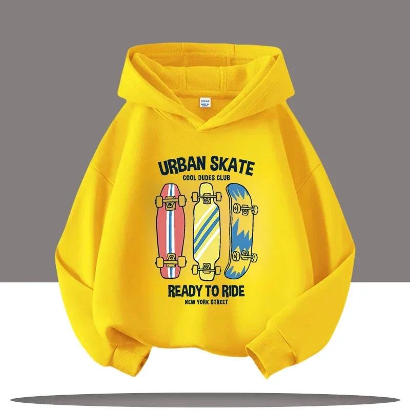 Best-selling fall-winter children's skateboarding pattern double-sided printed hooded shirt, stylish boys' and girls' top