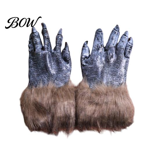 Fashionable Halloween Gloves Realistic Werewolf Claws Gloves, Furry Black Wolf Paw Costume Headgear, Accessory Beast Animal Props for Party 1