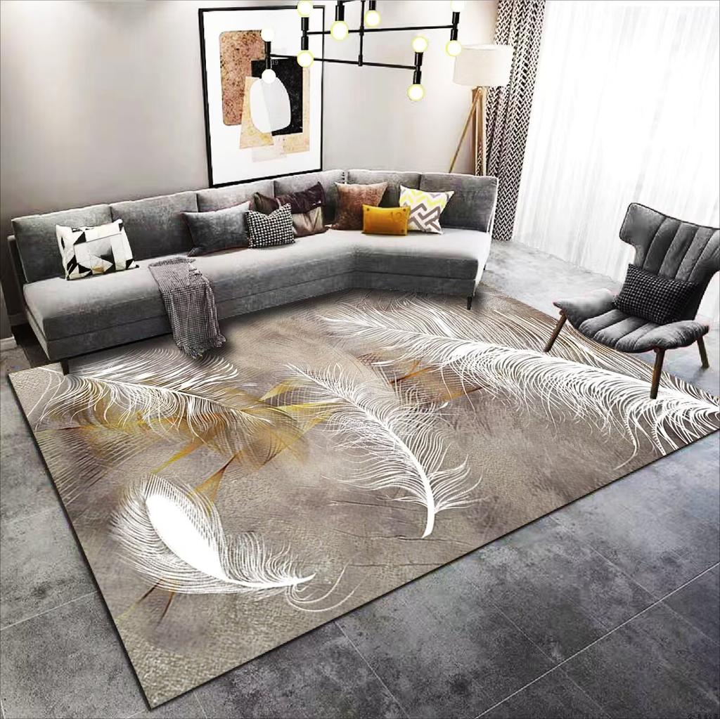 Modern Light Luxury Rugs for Living Room Feather Pattern Home Decoration Carpet Bedroom Non-slip Rug Lounge Coffee Table Mats