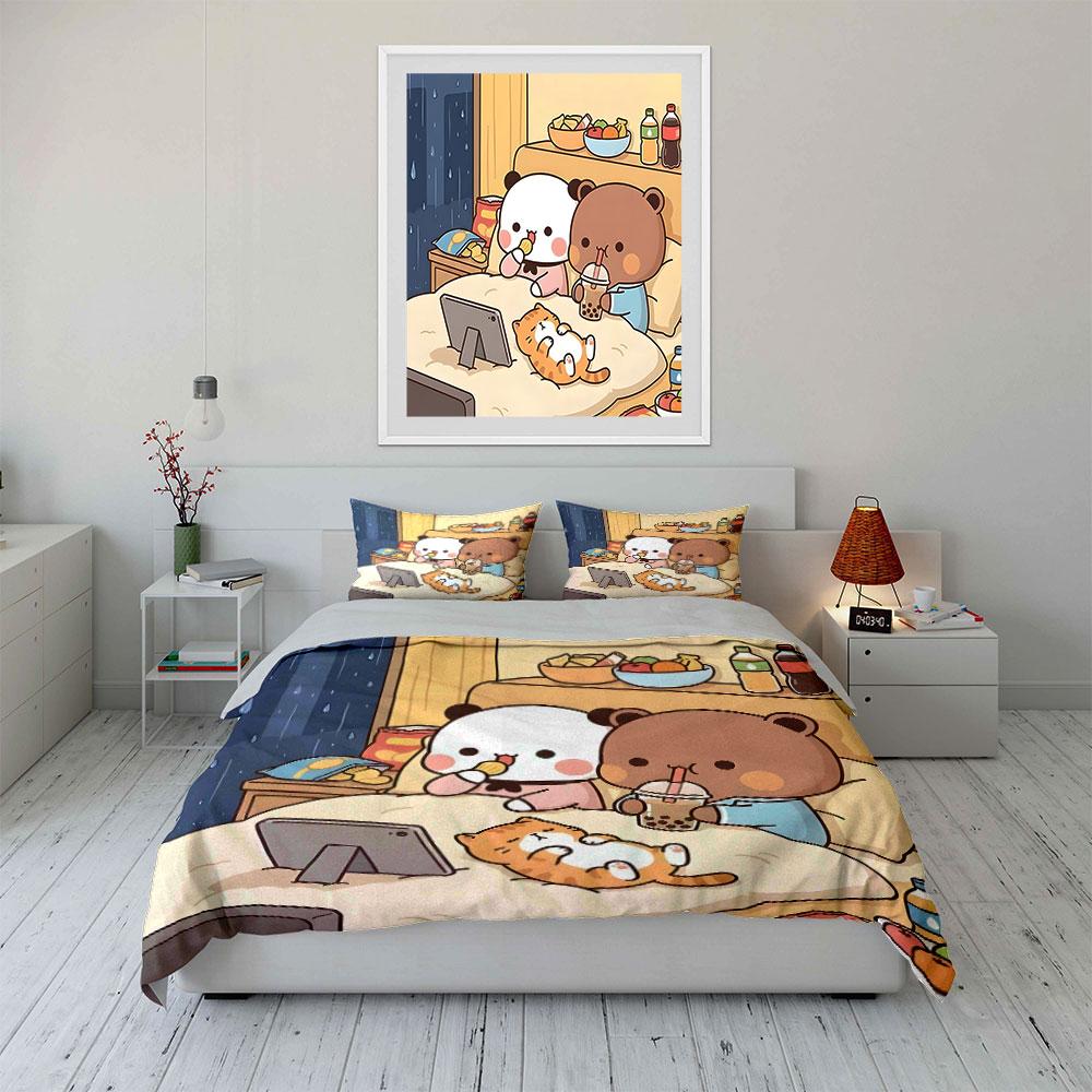 "Cozy cartoon companions delight" Bedding sets Duvet covers Pillowcases(1* Duvet Cover 2* Pillowcases without duvet insert)