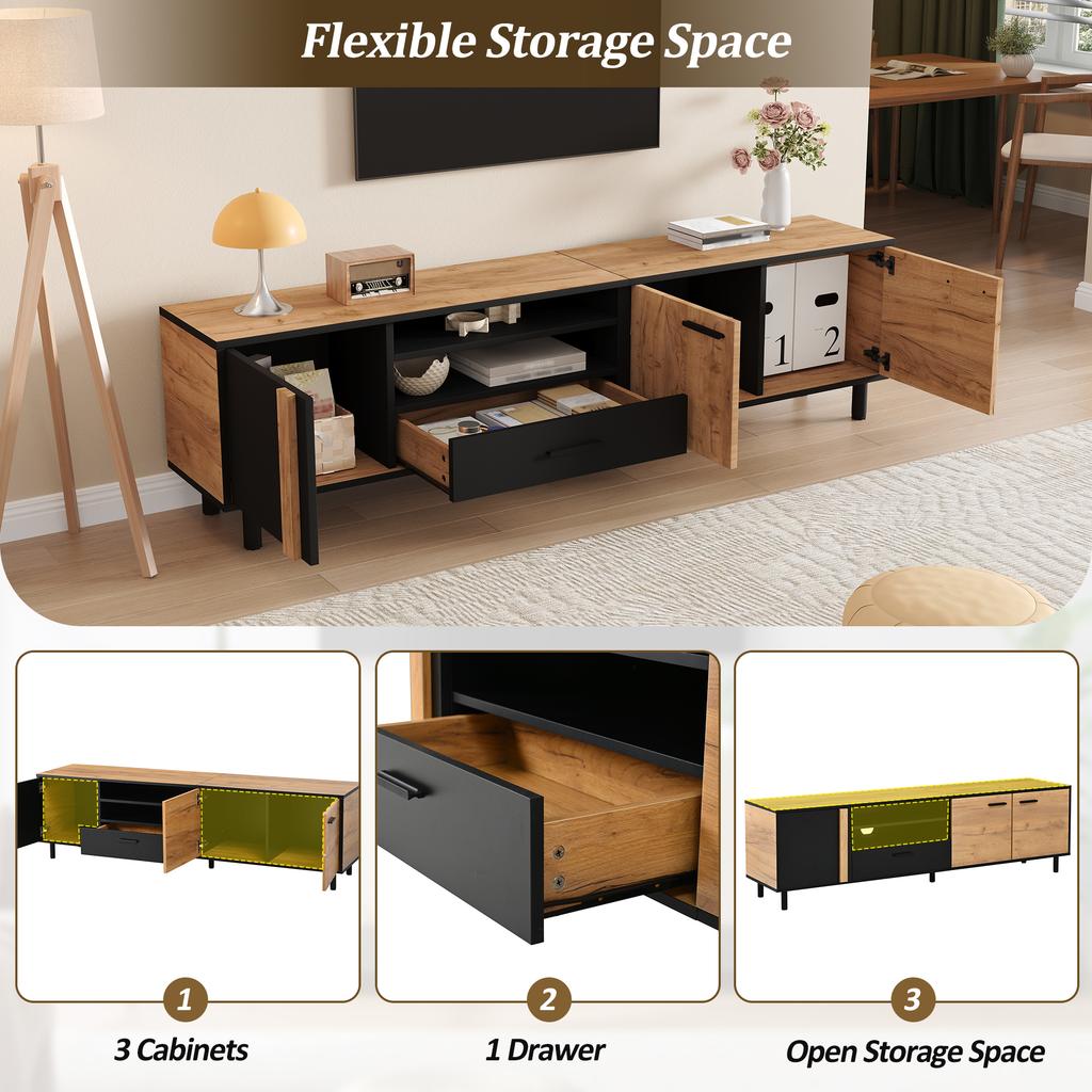 180*32.5*50cm TV Cabinet, TV Console with 3 Cabinets and 1 Drawer, TV Stand with 5 Support Legs, Suitable for 80-Inch Living Room Cabinets