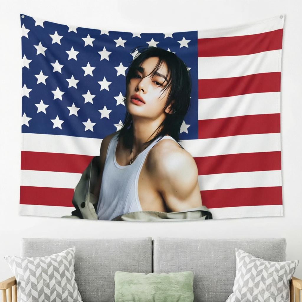 1pc American Flag Kpop Tapestry Banner, Multi-scene Wall Hanging, Fashion Home Decor for Bedroom, Dorm & Garden