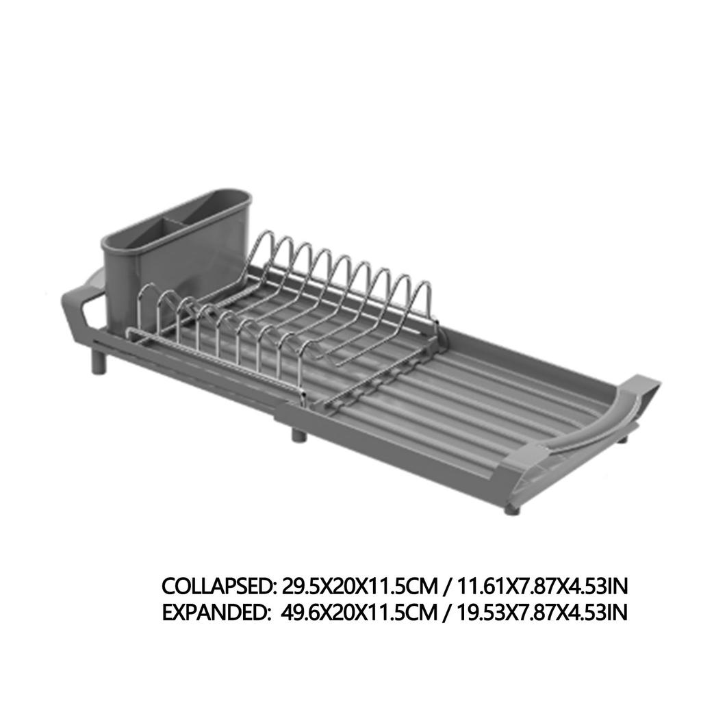 Dish Rack Multifunctional Space Saving Stainless Steel Extendable Dish Drainer for Sink Kitchen Counter Grey