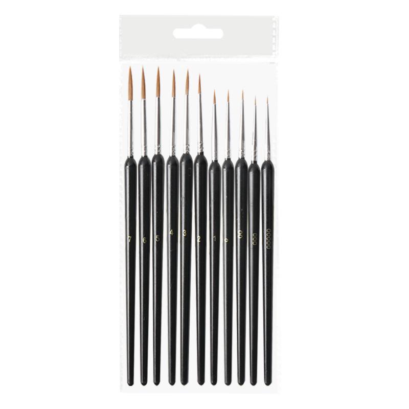

11-Piece Student Art Wooden Sable Liner Pen Set Round Pen Barrel чёрный