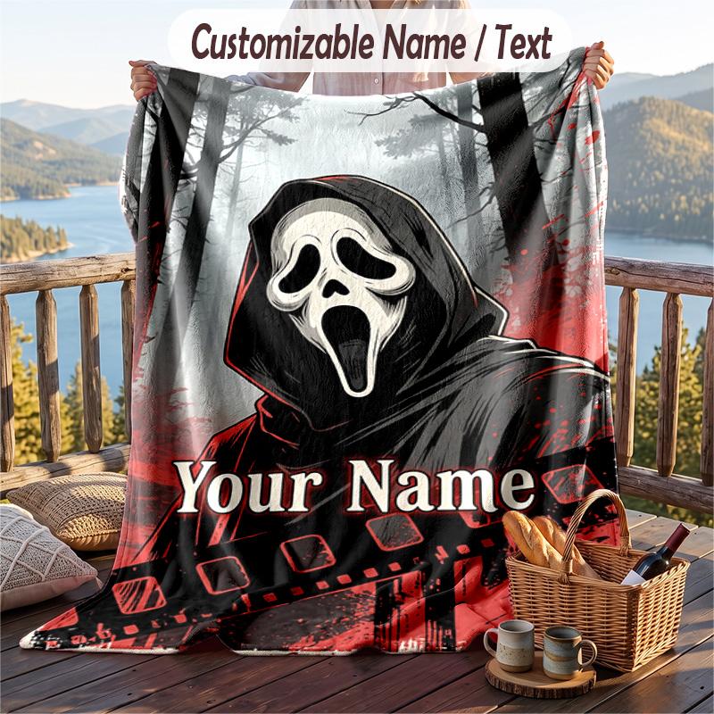 Custom Text Flannel Throw Blanket, Lightweight Cozy Bed Sofa BlanketScream Ghostface