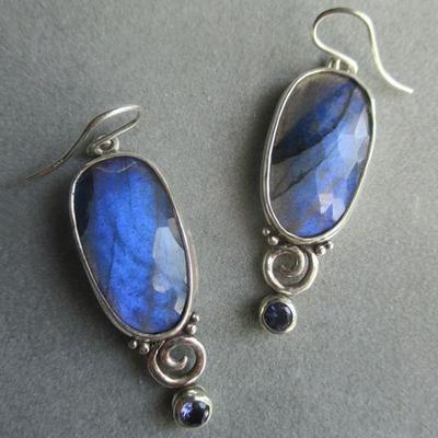 Boucles d'oreilles chics longues ovales bleues, rétro, suspendues, décorées à la main, nouvelle collection