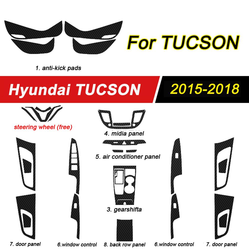 For Hyundai Tucson 2016-2021 Interior Central Control Panel Door Handle 5D Carbon Fiber Stickers Decals Car Styling Accessorie