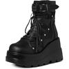 Fashion Women's Goth Cosplay Wedge Combat Ankle Boots Fashion Stylish Punk Buckle Lace-up Zipper Dress Boots Ladies Winter Outdoor Shoes