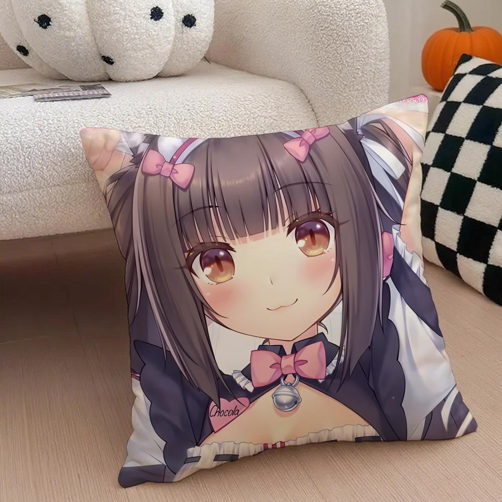 Cute Japanese Visual Novel Anime NNekopara Cushion Cover Throw Pillow Cover Hidden Button Durable Polyester Chair Cushion