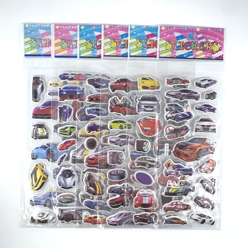 12 Sheetsset Racing Car Sports Cars Style 3D Puffy Bubble Pvc Sticker Kids Cartoon Scrapbook Stickers For Boys Classic Toys