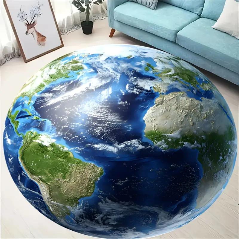 Visual Simulation Globe Map Round Rug Is Decorative Floor Mat for Versatile Science Themed Home Decor