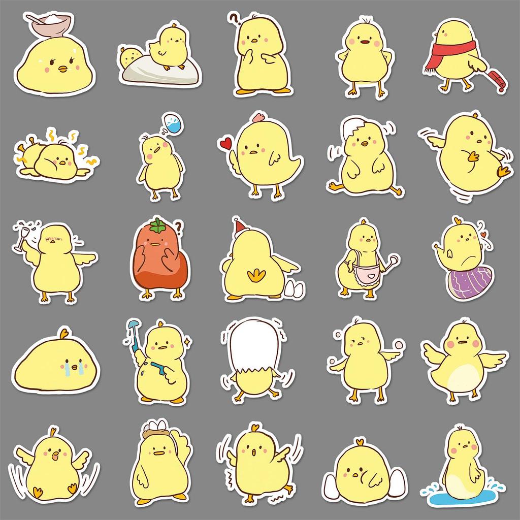50 Hand-Painted Cute Chick Cartoon Animal Stickers for DIY Water Bottles & Phone Cases