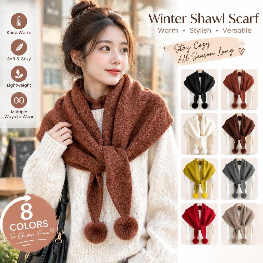 Soft Thick Triangle Knit Scarf Cross Tie Shoulder Cover for Cold Weather Casual Wear