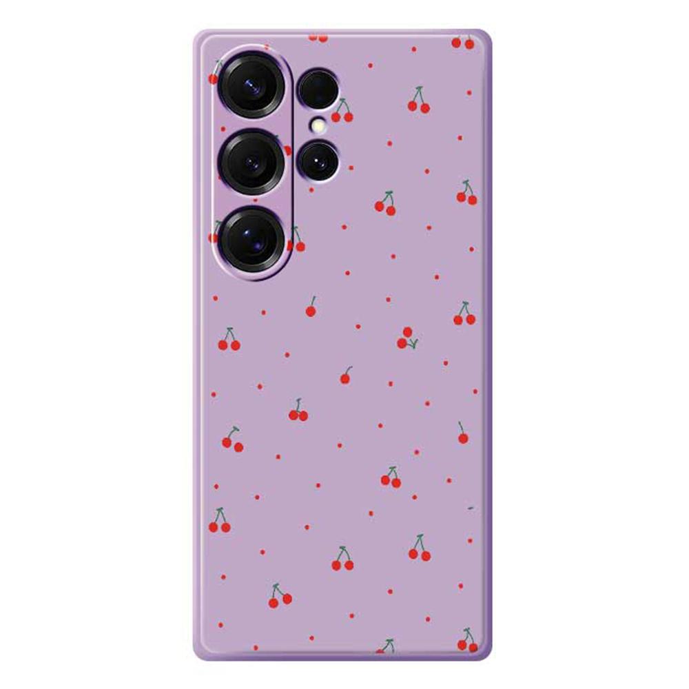 For Samsung Galaxy S25 Ultra Case Red Cherry Pattern Printing Straight Edge TPU Phone Back Cover