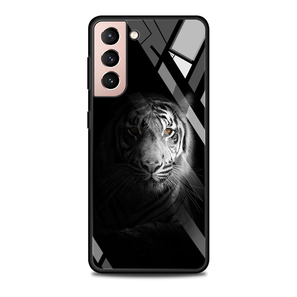 Tempered Glass Case For Samsung Galaxy S22 S20 S21 FE S10 S9 S8 Plus Ultra S10Lite Wolf Dog Cat Bird Lion Tiger Animal Shell