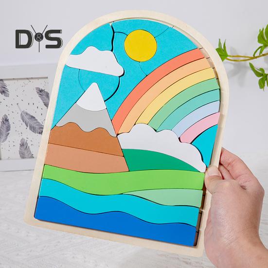 1 szt./3 szt. Zestaw puzzli z drewnianymi kształtami Motyw kwiatów, chmur, wschodu słońca Dopasowywanie kolorów Klocki poznawcze Rozwijanie umiejętności motorycznych Zabawka edukacyjna dla dzieci 3+ lat