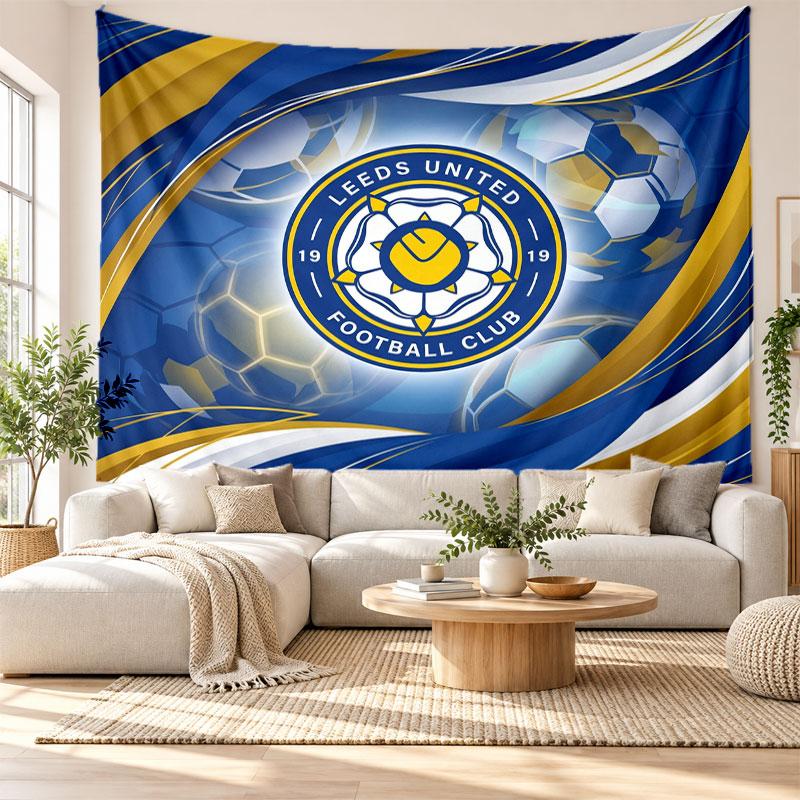 Arazzo da Parete Calcio Leeds United, Appeso a Parete in Tessuto Morbido, Sfondo Decorativo per Camera da Letto Arte Murale per la Casa