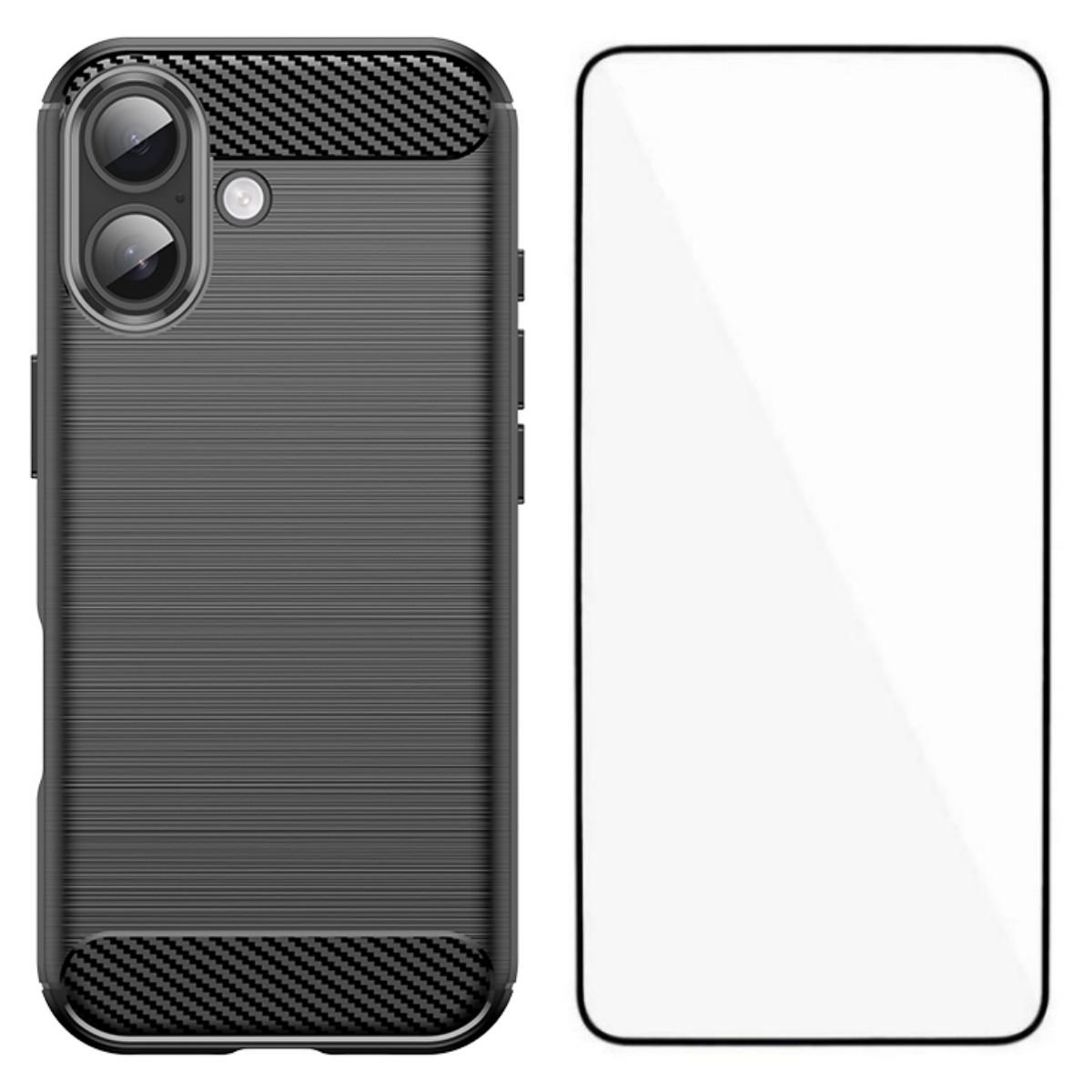 

WANLONFENG LS Series For iPhone 17 Case with Screen Film,Brushed Texture Shockproof TPU Phone Cover Black