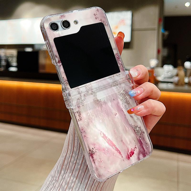 Ink Marble Pattern Clear Phone Case For Samsung Galaxy Z Flip5 Flip7 Flip6 Folding Hard Cover For Samsung Z Flip 7 6 5 4 3 5G