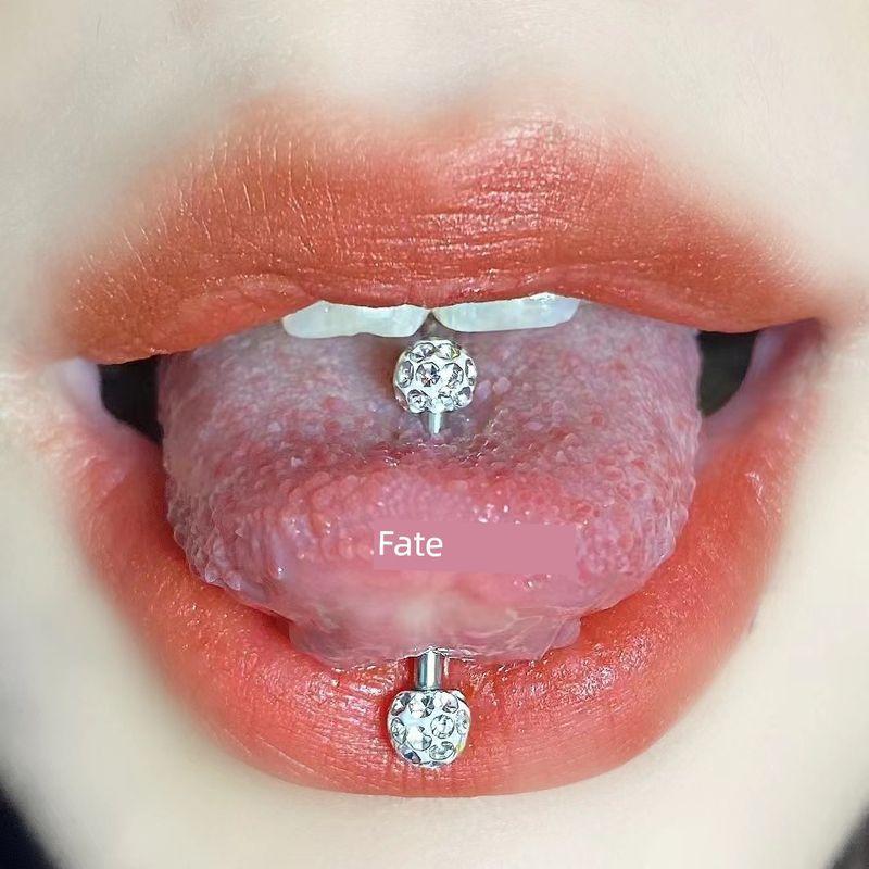 

Satan s Child Has to Be Rhinestone Tongue Pin Sexy European and American Sexy Tongue Ring Tongue Nail Piercing Piercing Jewelry White Rod Length 16mm Thick 1.6mm
