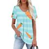 Ladies' Casual V-neck Short Sleeved Shirt With Pleated Easter Print On The Chest