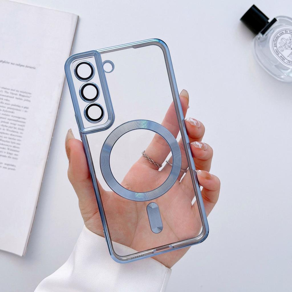 Suitable for Samsung S24 Electroplated Transparent Mobile Phone Case Full Inclusive Lens Film S22ultraCD Pattern Magnetic S23 Soft Case