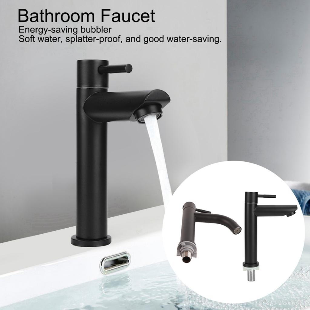 1Pc G1/2in Stainless Steel Washbasin Single Cold Faucet Water Tap for Bathroom Toilet Black