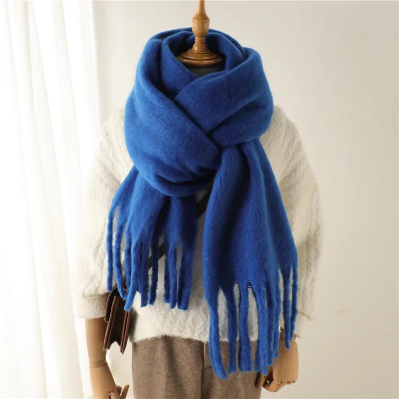 Women Solid Scarf Tassel Wrap Warm Shawl Thickening Neckerchief Fashion Soft Scarves For Europe America Autumn Winter 240cmX38cm