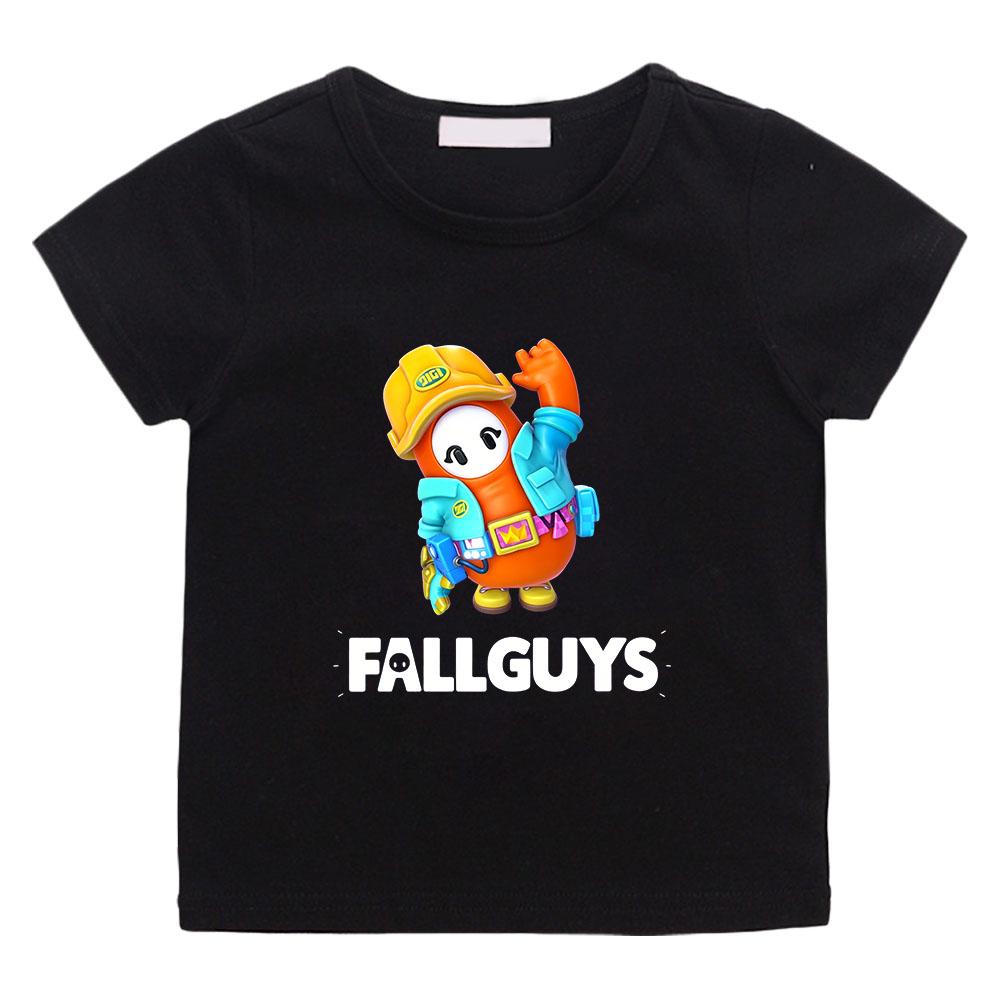

100% Cotton Game Fall Guys Children s T-Shirt Cartoon Graphic Printing Tees Cute Casual Kids Top Soft O-Neck Short Sleeve Summer 100 чёрный