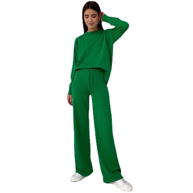 2024 Women's Four-Season Core-Spun Yarn Knitted Two-Piece Set: Casual Top and Pants