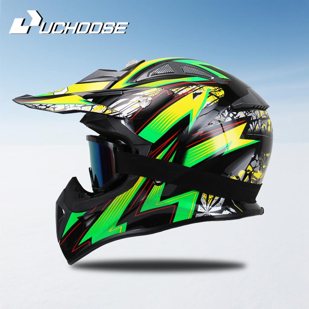 Uchoose High Quality Motorcycle Off Road Racing Helmet ATV Forest DH Mountain Bike Full Helmet DOT Approved Gift goggles